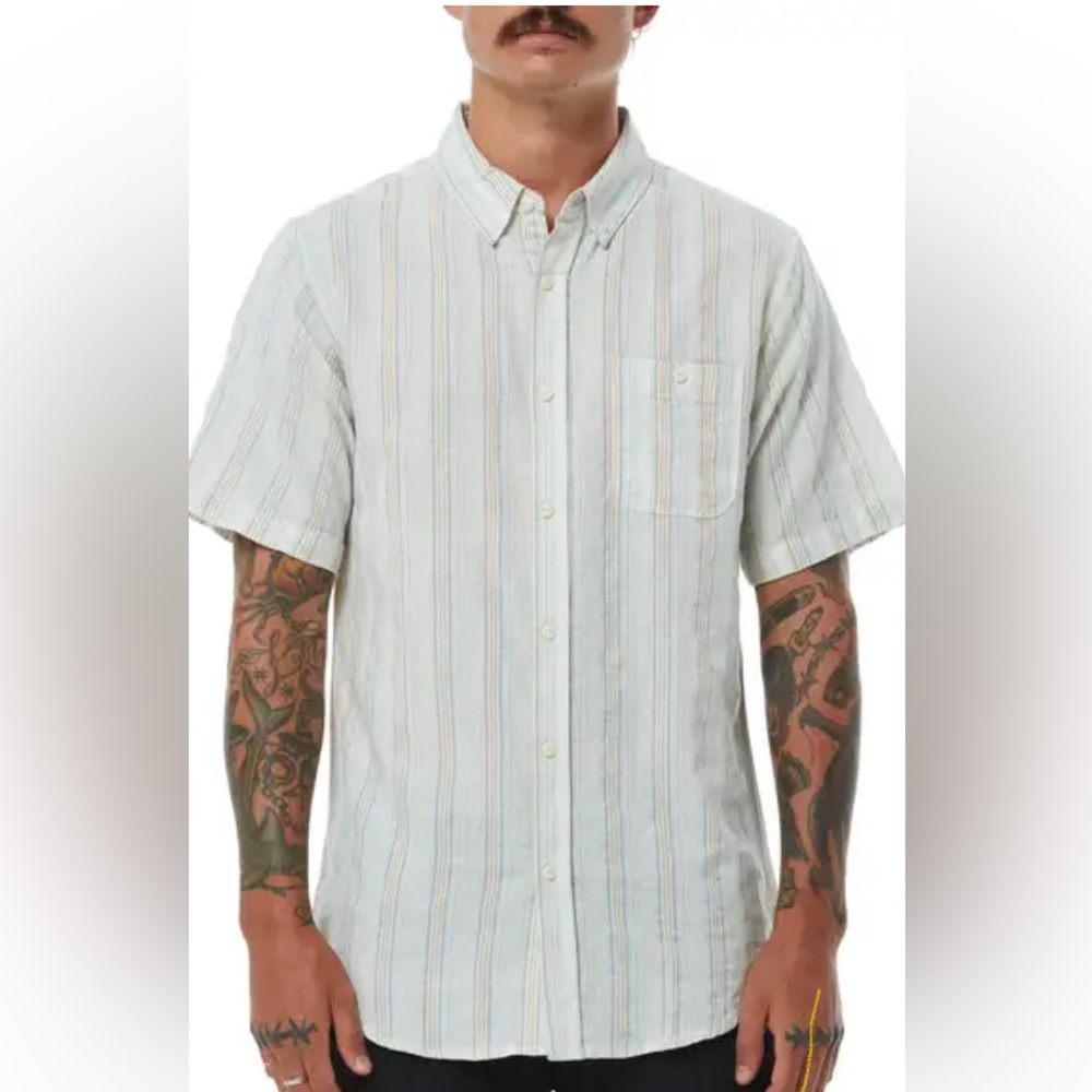 Ezekiel Stripe Short Sleeve Cotton Button-Down Shirt (NWT)